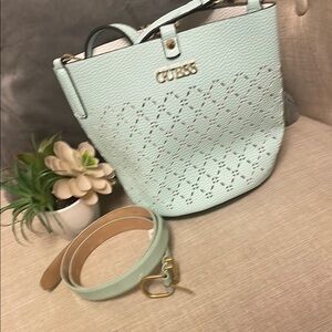 Mint Green Guess Women's Bag and jcrew belt.